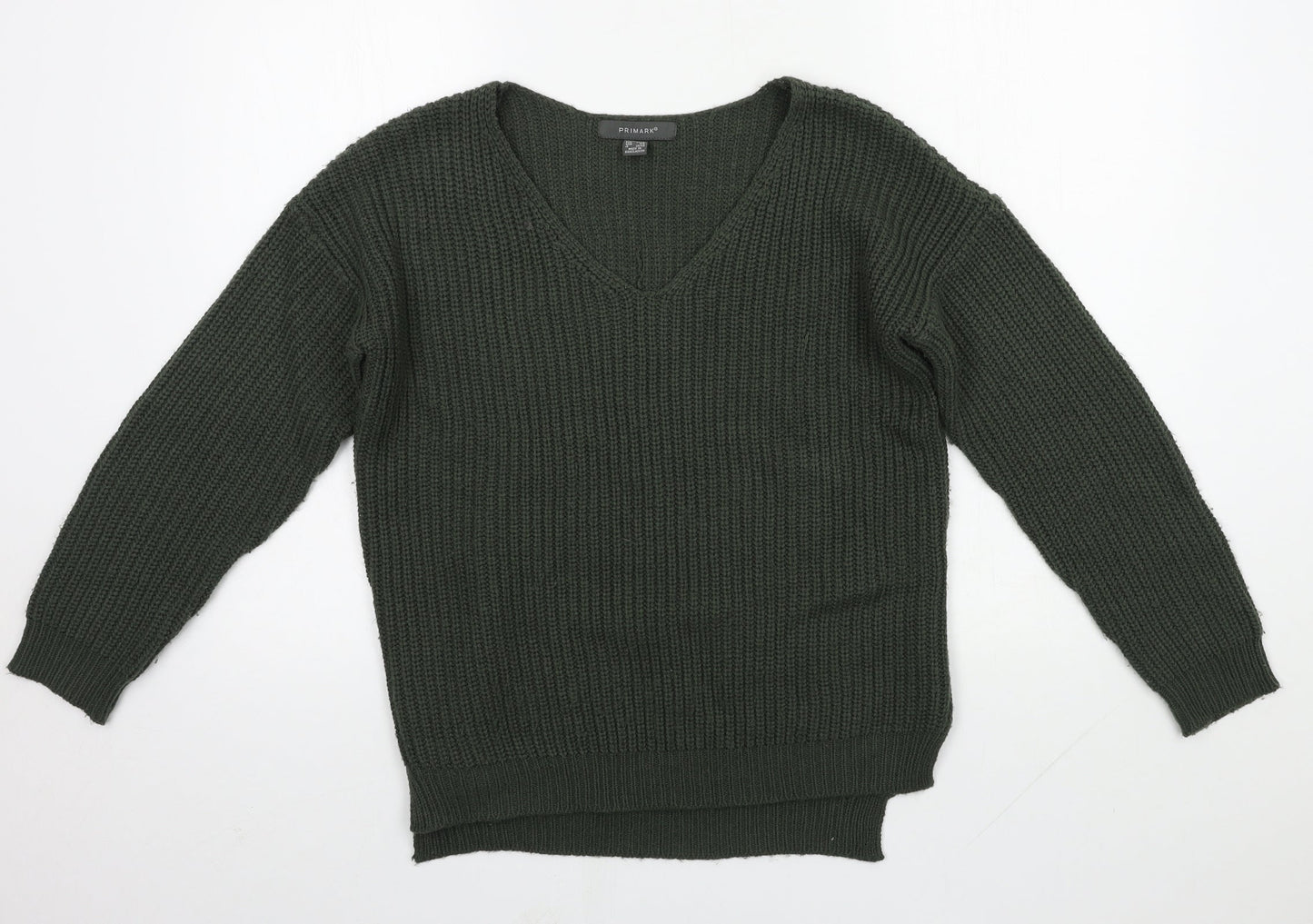 Primark Womens Green V-Neck  Acrylic Pullover Jumper Size XS