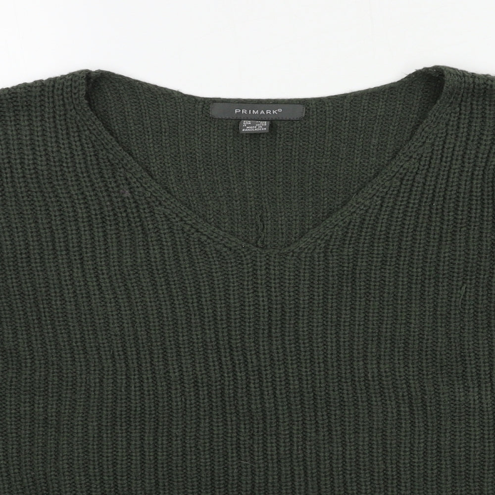 Primark Womens Green V-Neck  Acrylic Pullover Jumper Size XS