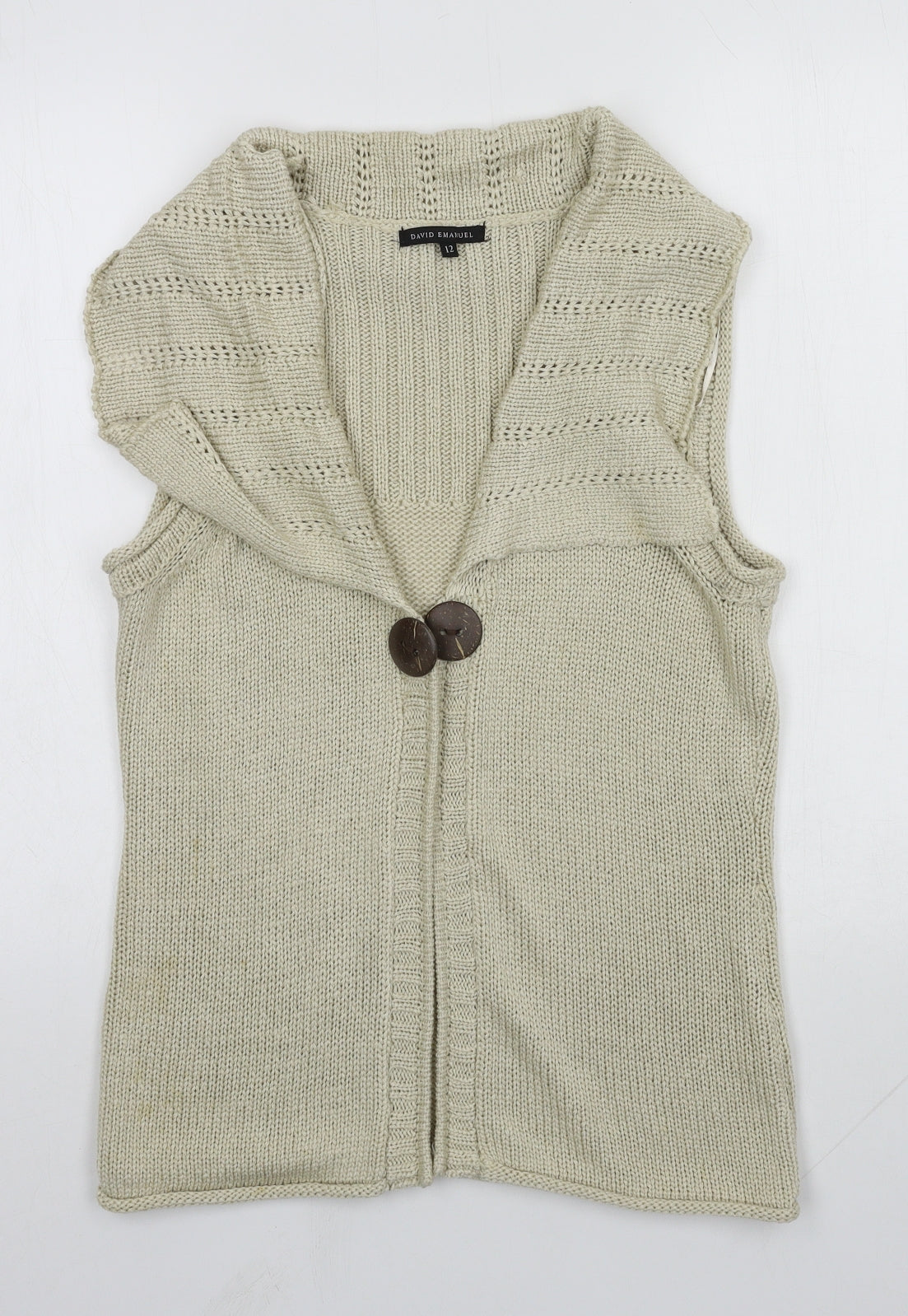 David Emanuel Womens Beige V-Neck  Acrylic Cardigan Jumper Size 12