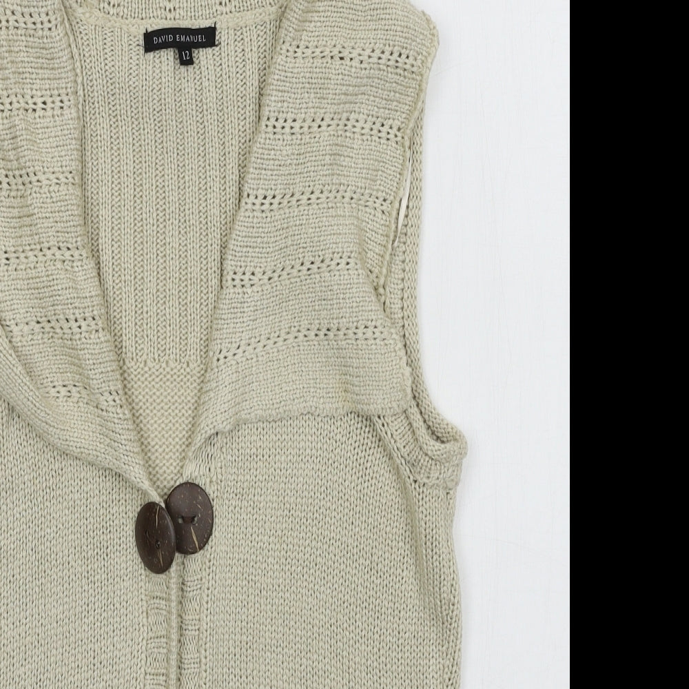 David Emanuel Womens Beige V-Neck  Acrylic Cardigan Jumper Size 12