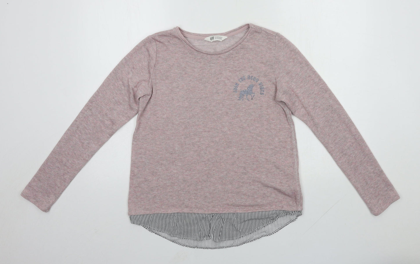 H&M Girls Pink Round Neck  Polyester Pullover Jumper Size 12-13 Years