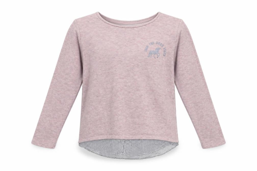 Front view of H&M girls’ pink round neck polyester jumper, size 12-13, years