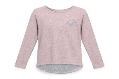 Front view of H&M girls’ pink round neck polyester jumper, size 12-13, years