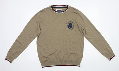 Santa Monica Mens Brown Round Neck  Cotton Pullover Jumper Size L