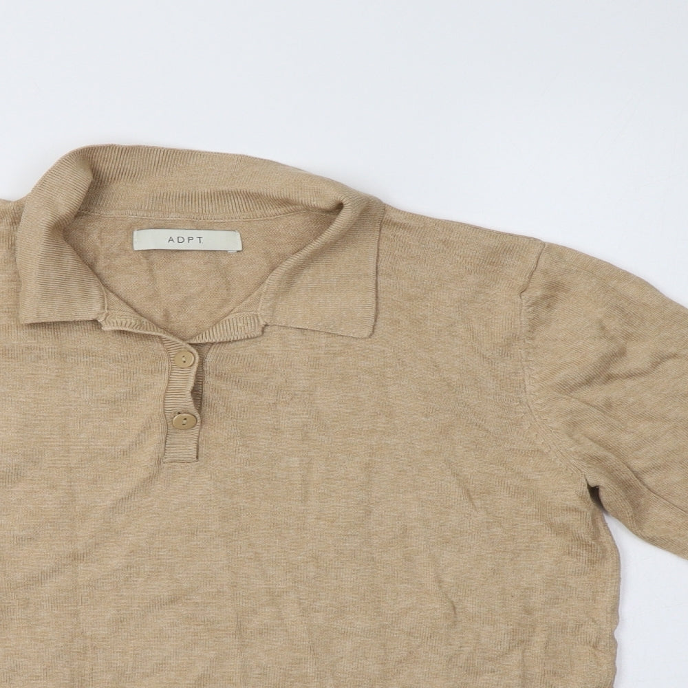 Close-up detail of ADPT. women’s beige collared viscose jumper, size L
