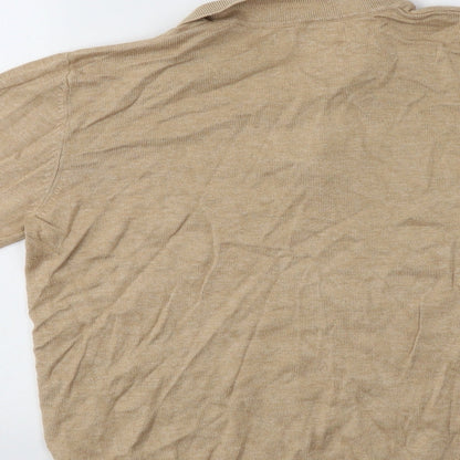 Brand and care label for ADPT. women’s beige collared viscose jumper, size L
