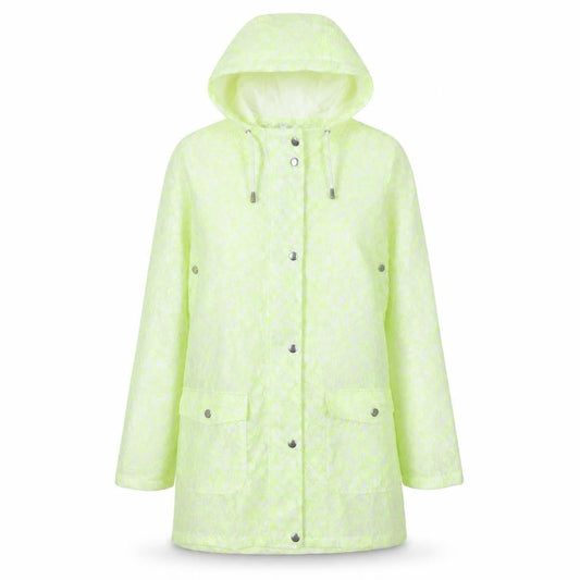 Front view of Primark women’s green floral rain coat coat, size UK 6