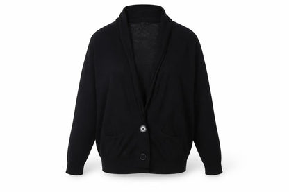 Front view of Topshop women’s black v-neck acrylic shrug jumper, size UK 8