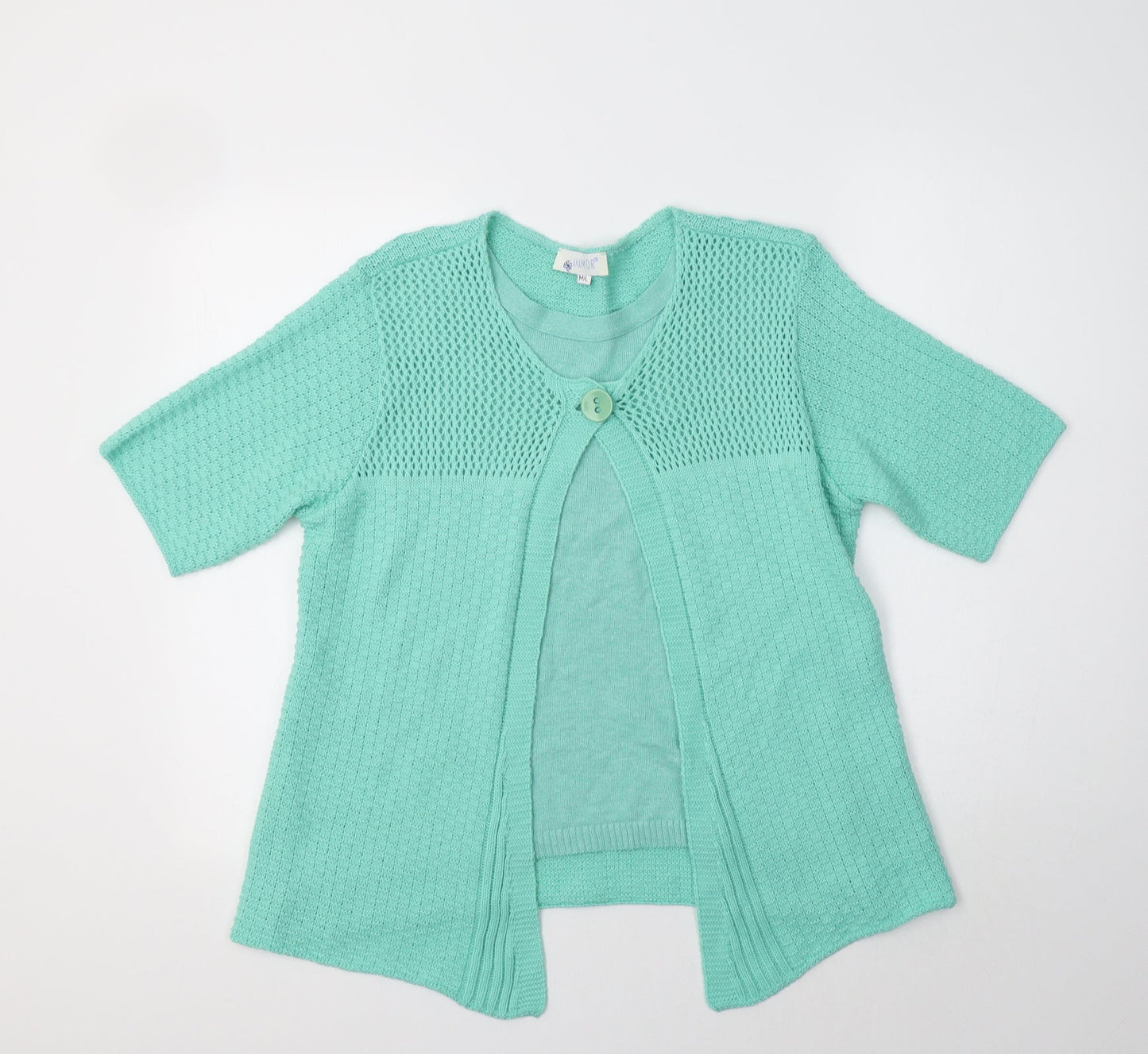 Anamor Womens Green Crew Neck  Cotton Cardigan Jumper Size L