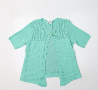 Anamor Womens Green Crew Neck  Cotton Cardigan Jumper Size L