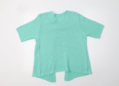 Anamor Womens Green Crew Neck  Cotton Cardigan Jumper Size L