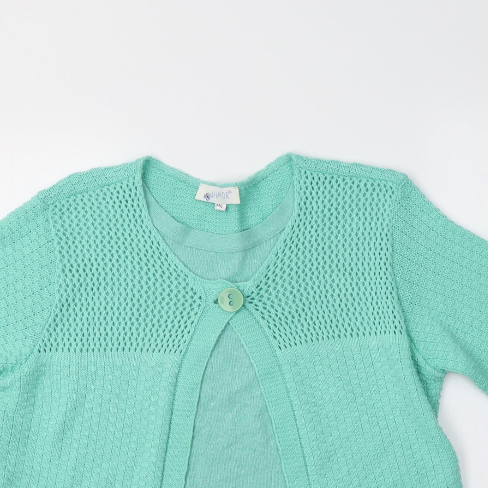 Anamor Womens Green Crew Neck  Cotton Cardigan Jumper Size L