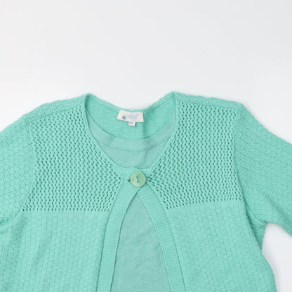 Anamor Womens Green Crew Neck  Cotton Cardigan Jumper Size L