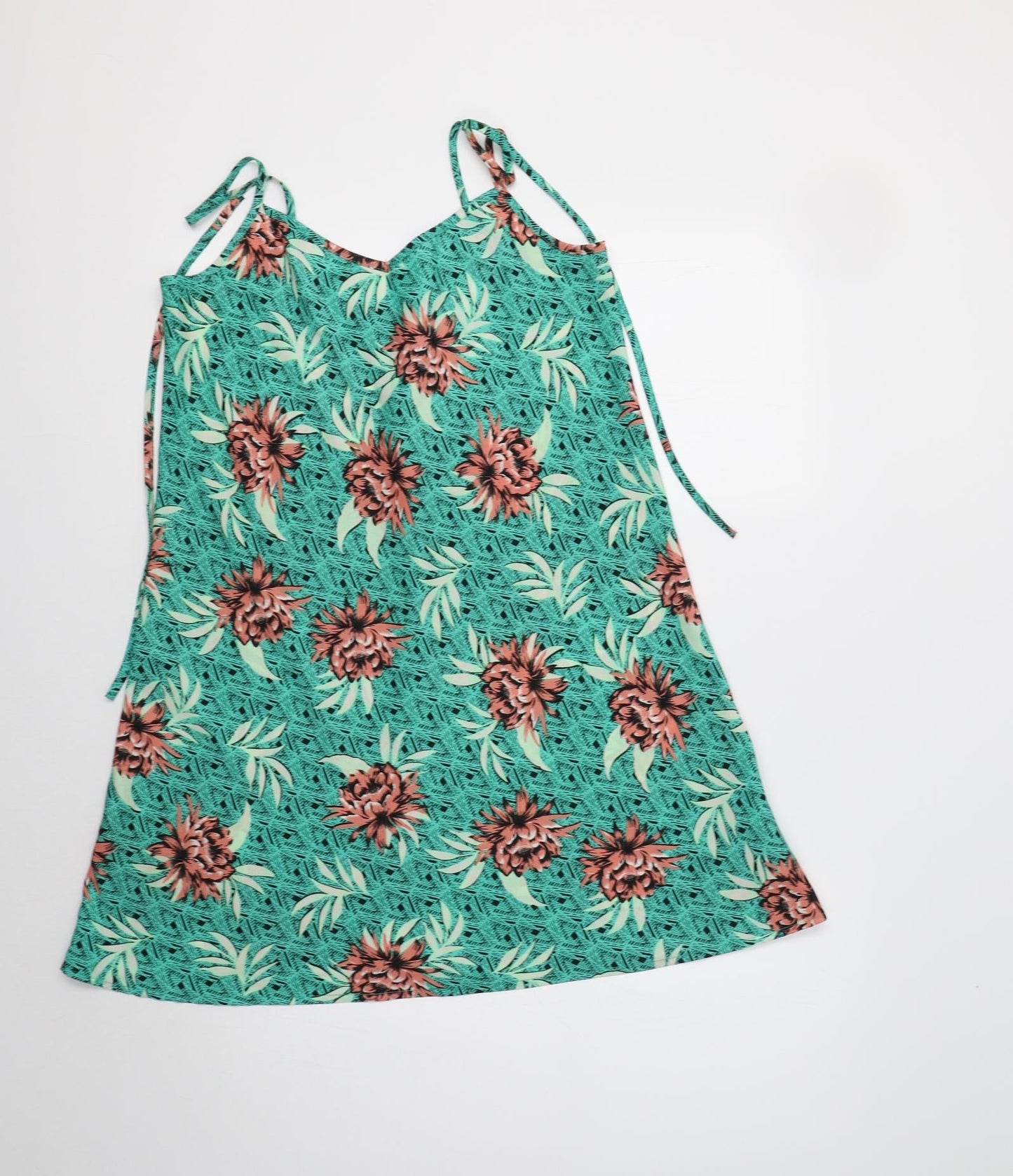New Look Womens Green Floral Polyester A-Line  Size 8  V-Neck