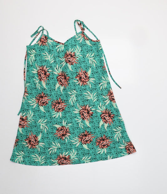 New Look Womens Green Floral Polyester A-Line  Size 8  V-Neck
