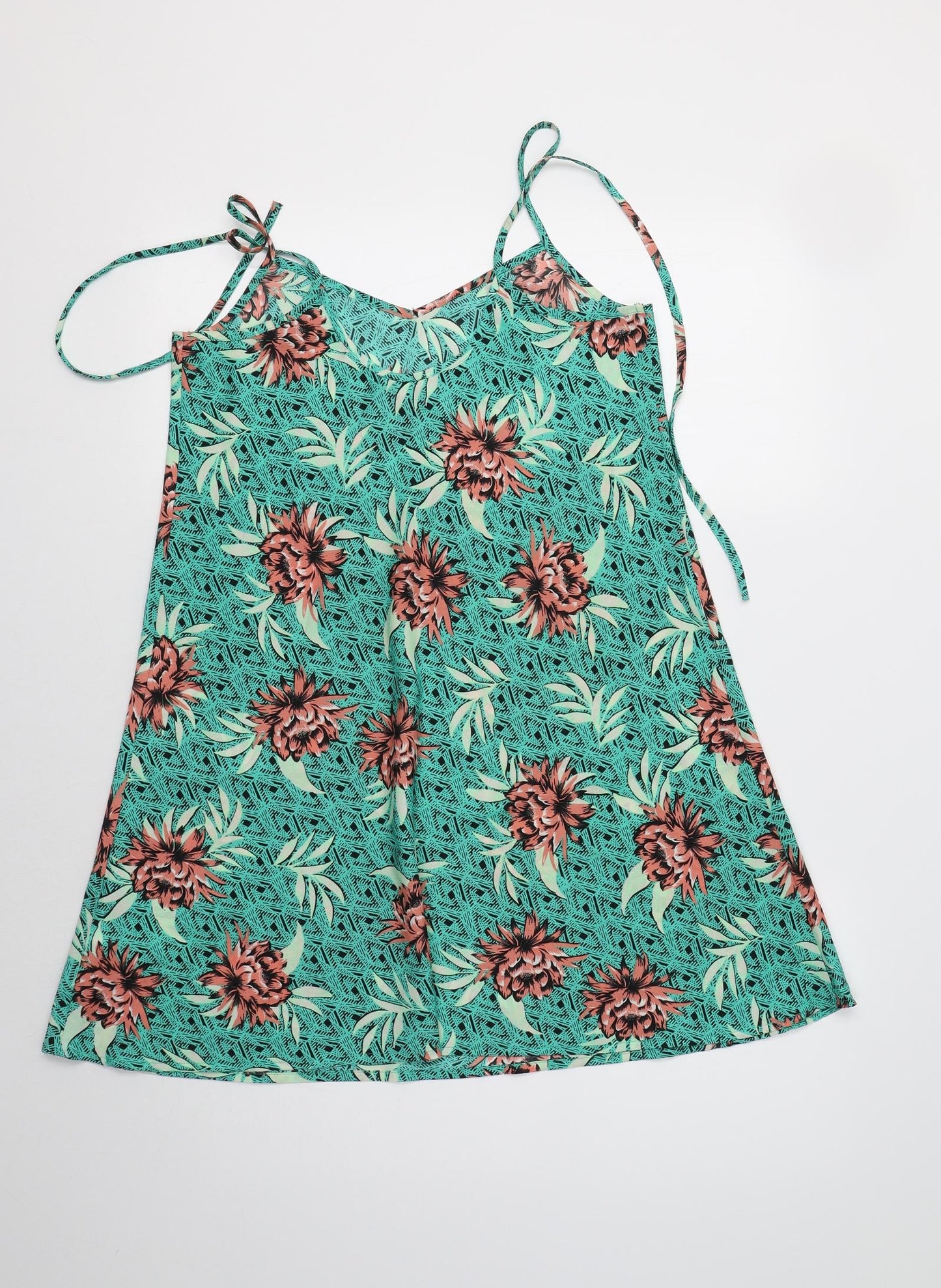 New Look Womens Green Floral Polyester A-Line  Size 8  V-Neck