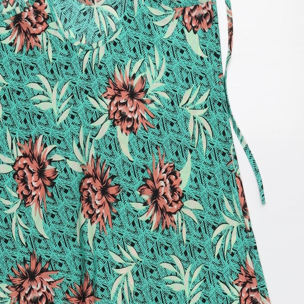New Look Womens Green Floral Polyester A-Line  Size 8  V-Neck