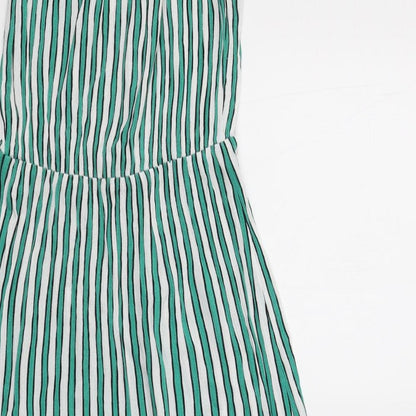 H&M Womens Green Striped Viscose A-Line  Size 8  Off the Shoulder