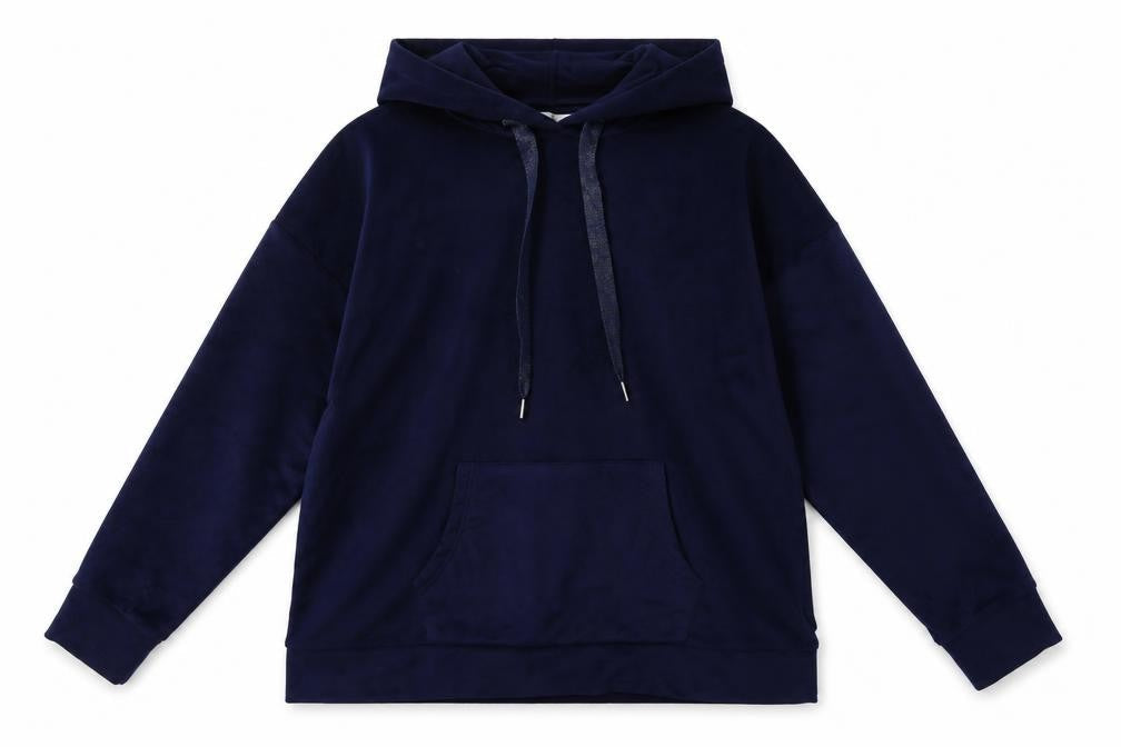 Front view of La marquise women’s blue polyester pullover hoodie, size M