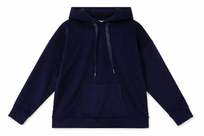 Front view of La marquise women’s blue polyester pullover hoodie, size M