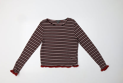 Primarkl Womens Black Striped Polyester Basic T-Shirt Size L Crew Neck