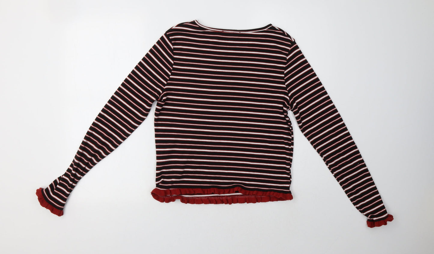 Primarkl Womens Black Striped Polyester Basic T-Shirt Size L Crew Neck