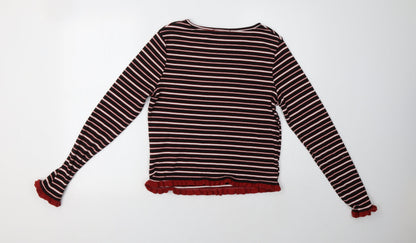 Primarkl Womens Black Striped Polyester Basic T-Shirt Size L Crew Neck