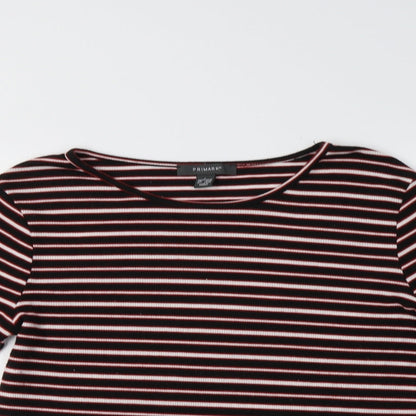 Primarkl Womens Black Striped Polyester Basic T-Shirt Size L Crew Neck