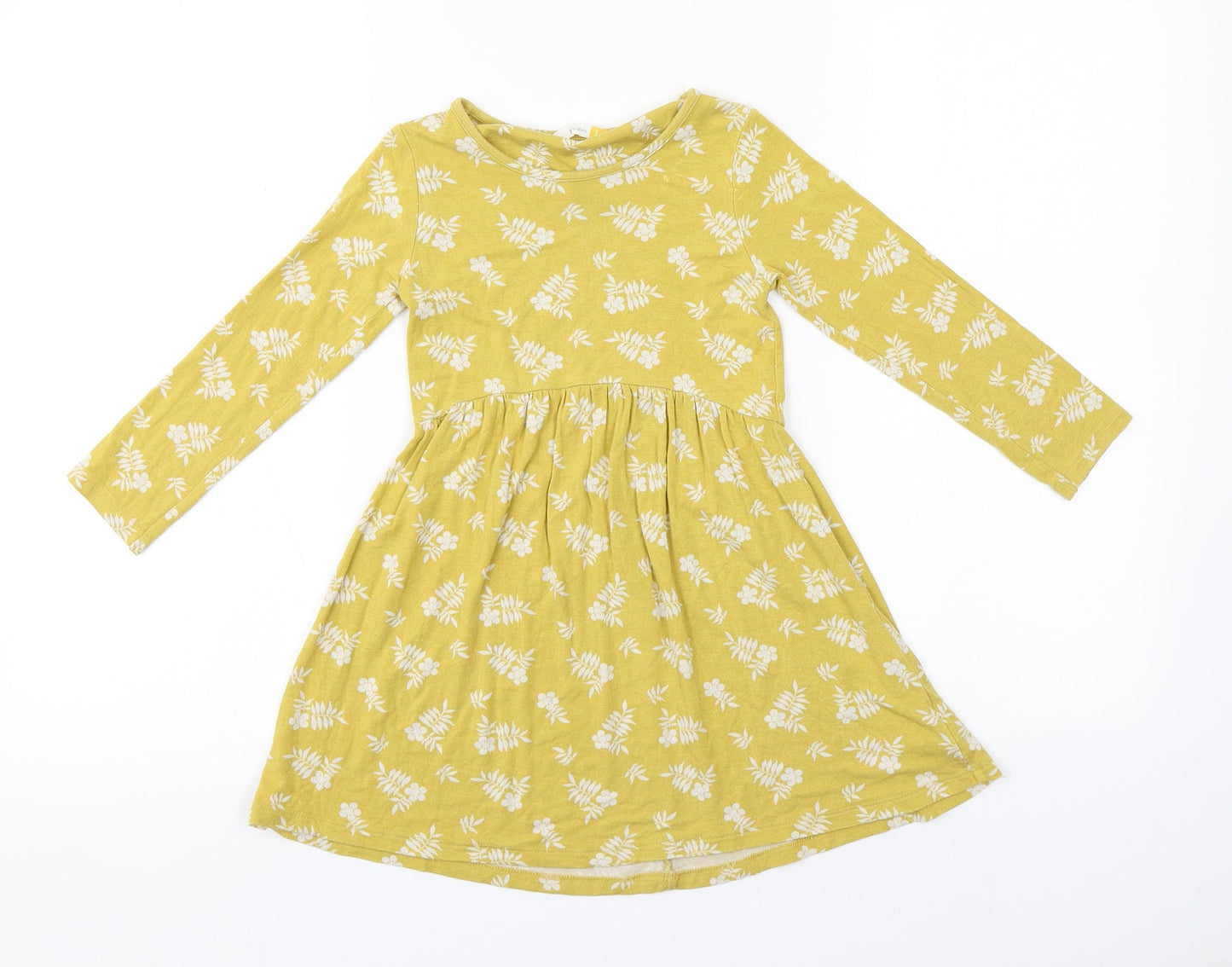 John Lewis Girls Orange Floral Viscose A-Line  Size 3 Years  Round Neck