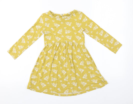 John Lewis Girls Orange Floral Viscose A-Line  Size 3 Years  Round Neck