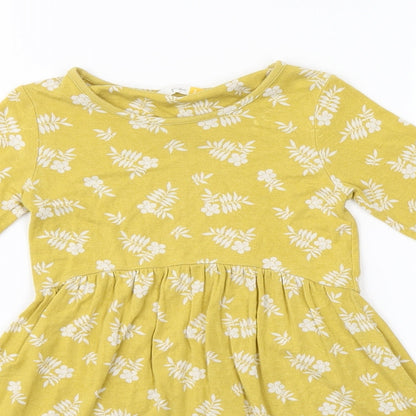John Lewis Girls Orange Floral Viscose A-Line  Size 3 Years  Round Neck