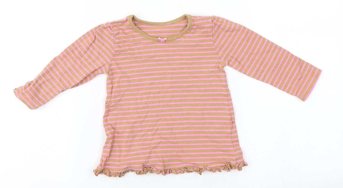 George Baby Green Striped Cotton Basic T-Shirt Size 9-12 Months Round Neck