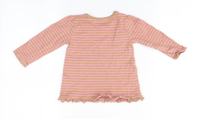George Baby Green Striped Cotton Basic T-Shirt Size 9-12 Months Round Neck