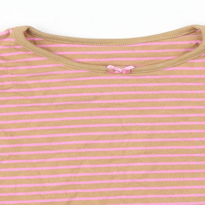 George Baby Green Striped Cotton Basic T-Shirt Size 9-12 Months Round Neck