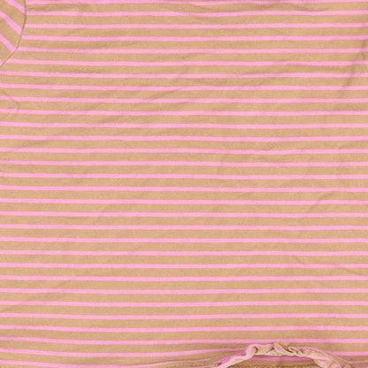 George Baby Green Striped Cotton Basic T-Shirt Size 9-12 Months Round Neck