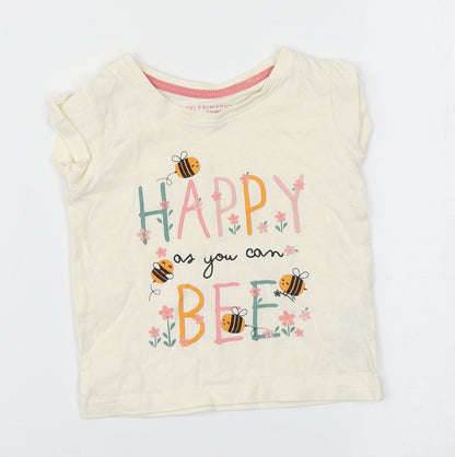 Primark Baby Ivory  Cotton Basic T-Shirt Size 9-12 Months Round Neck  - Happy as you can BEE