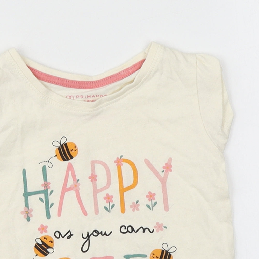 Primark Baby Ivory  Cotton Basic T-Shirt Size 9-12 Months Round Neck  - Happy as you can BEE