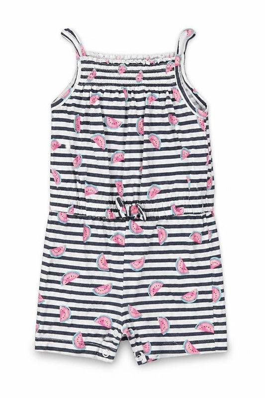Front view of Primark Baby White Striped Cotton Coverall One-Piece, size 9-12, Months