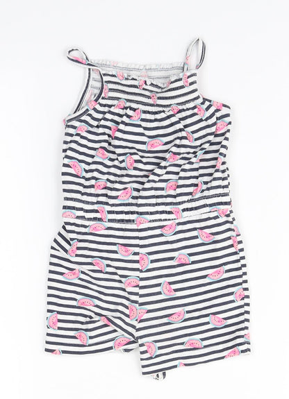 Primark Baby White Striped Cotton Coverall One-Piece Size 9-12 Months