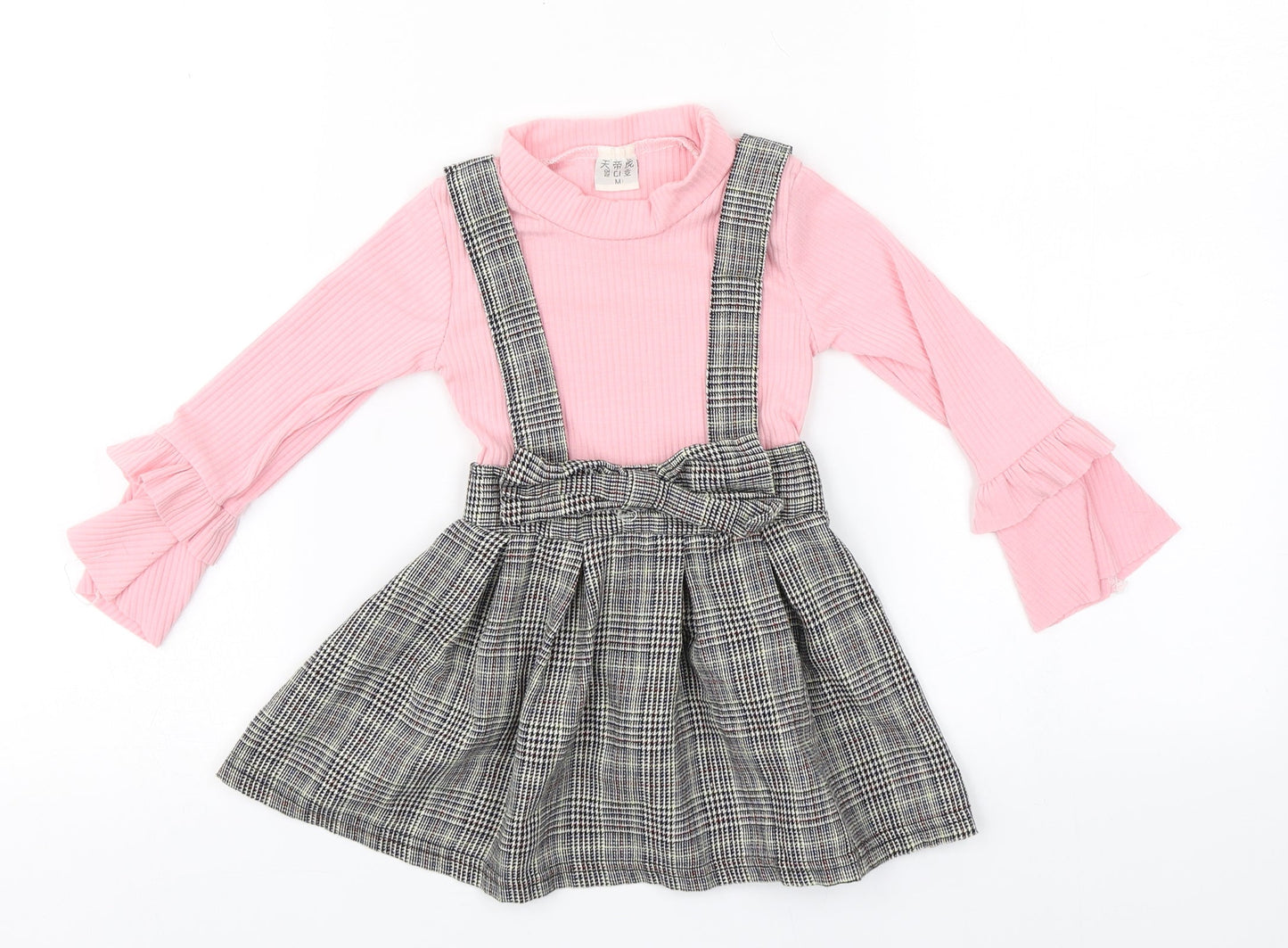 Preworn Girls Pink Houndstooth  A-Line    Round Neck