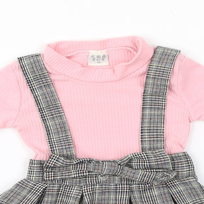 Preworn Girls Pink Houndstooth  A-Line    Round Neck