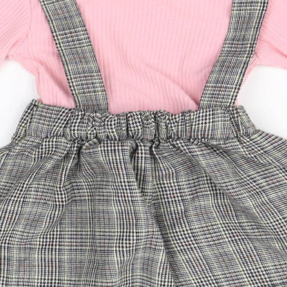 Preworn Girls Pink Houndstooth  A-Line    Round Neck