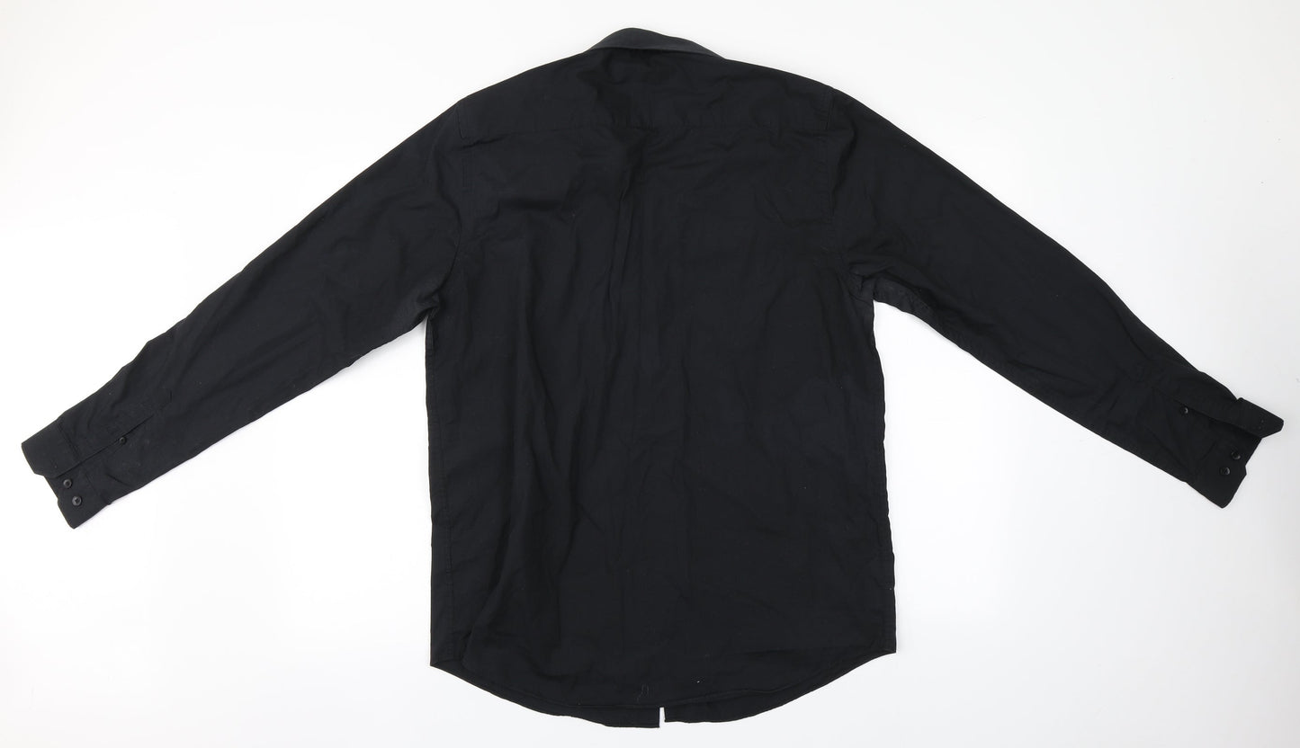 Primark Mens Black  Polyester  Button-Up Size 16 Collared