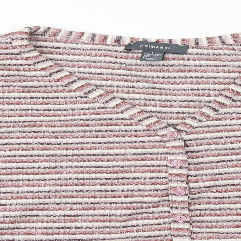 Primark Womens Multicoloured V-Neck Striped Polyester Cardigan Jumper Size 14