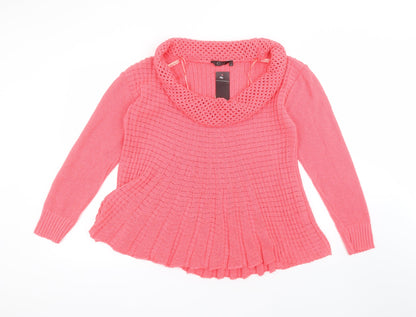 Front view of elite women’s pink roll neck cotton jumper, size L