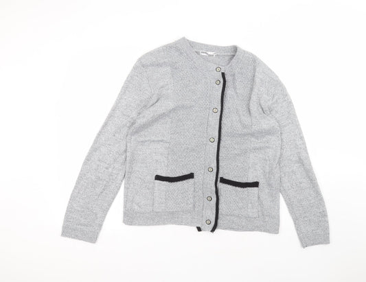 hand to hand Womens Grey Round Neck  Acrylic Cardigan Jumper Size S