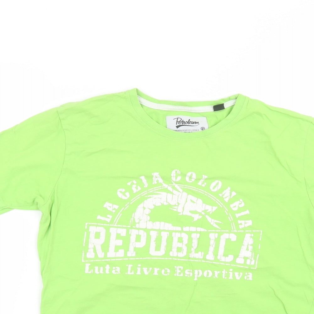 Petrolium Womens Green  Cotton Basic T-Shirt Size S Round Neck