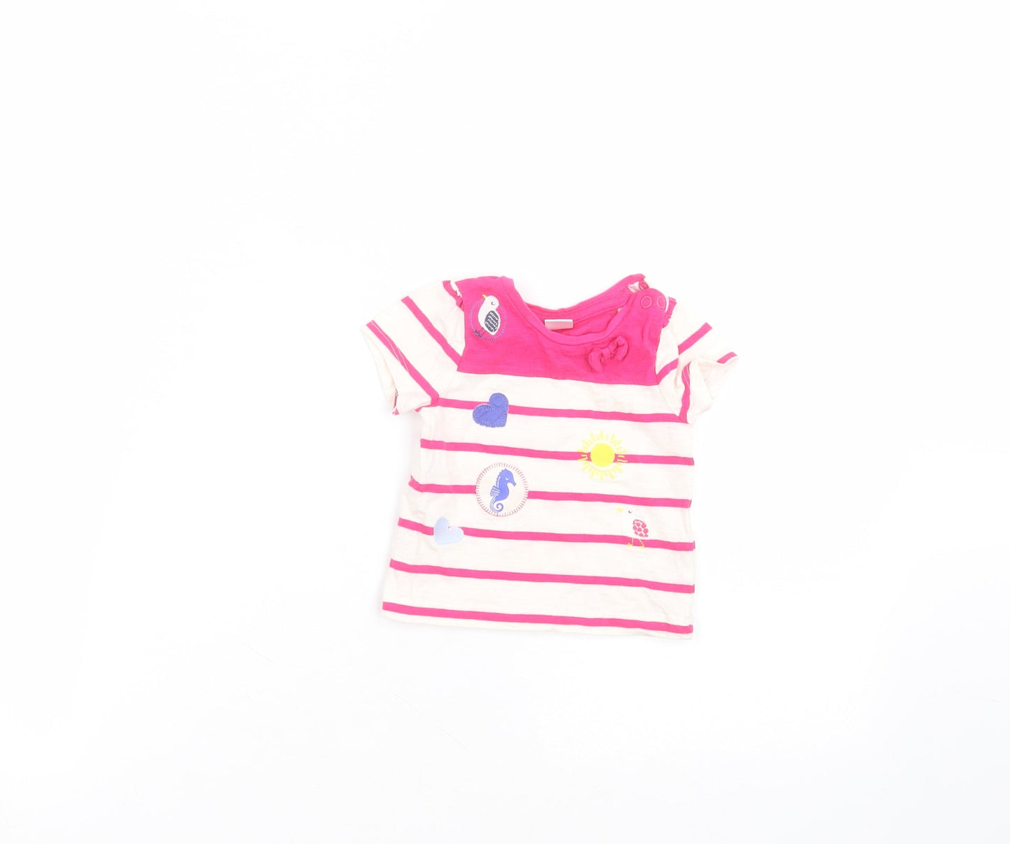 Mini Club Baby White Striped Cotton Basic T-Shirt Size 0-3 Months Round Neck