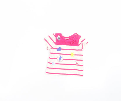 Mini Club Baby White Striped Cotton Basic T-Shirt Size 0-3 Months Round Neck