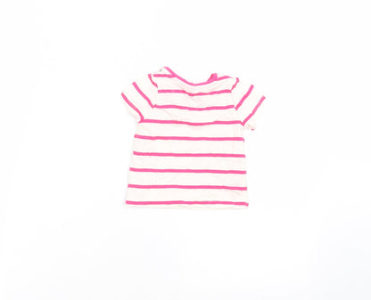 Mini Club Baby White Striped Cotton Basic T-Shirt Size 0-3 Months Round Neck